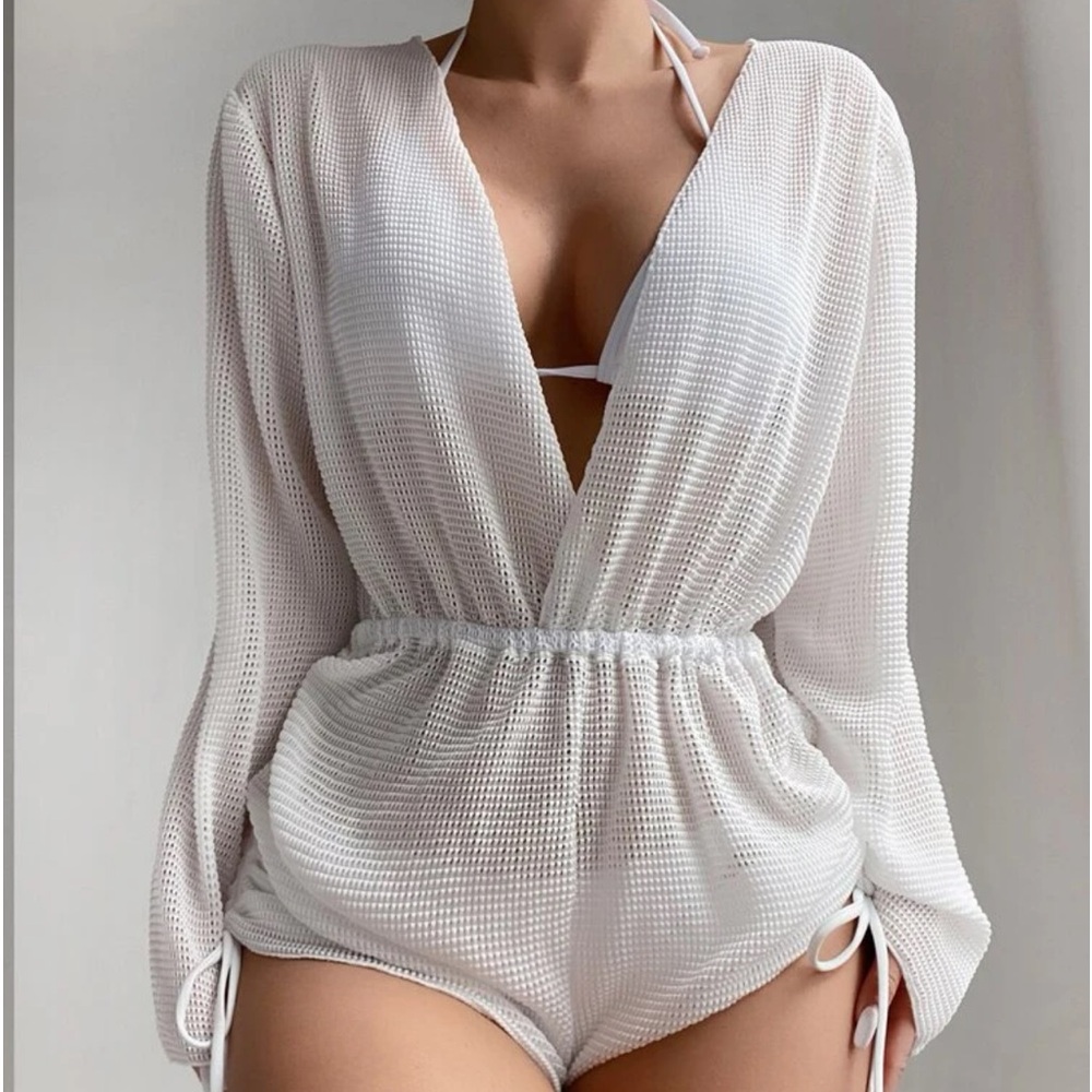 Hollow Out Drawstring Side Cover Up